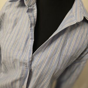 Zara Light Blue and White Striped Top